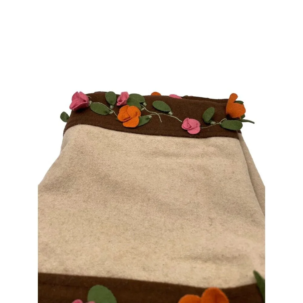 Pier 1 Imports Table Runner‎ Jardinia 14” X 69” 3D Fabric Flowers Brown Tan Wool
